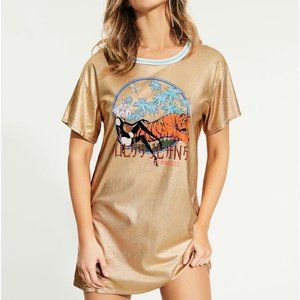 Guess Gold Graphic Logo T-Shirt Dress